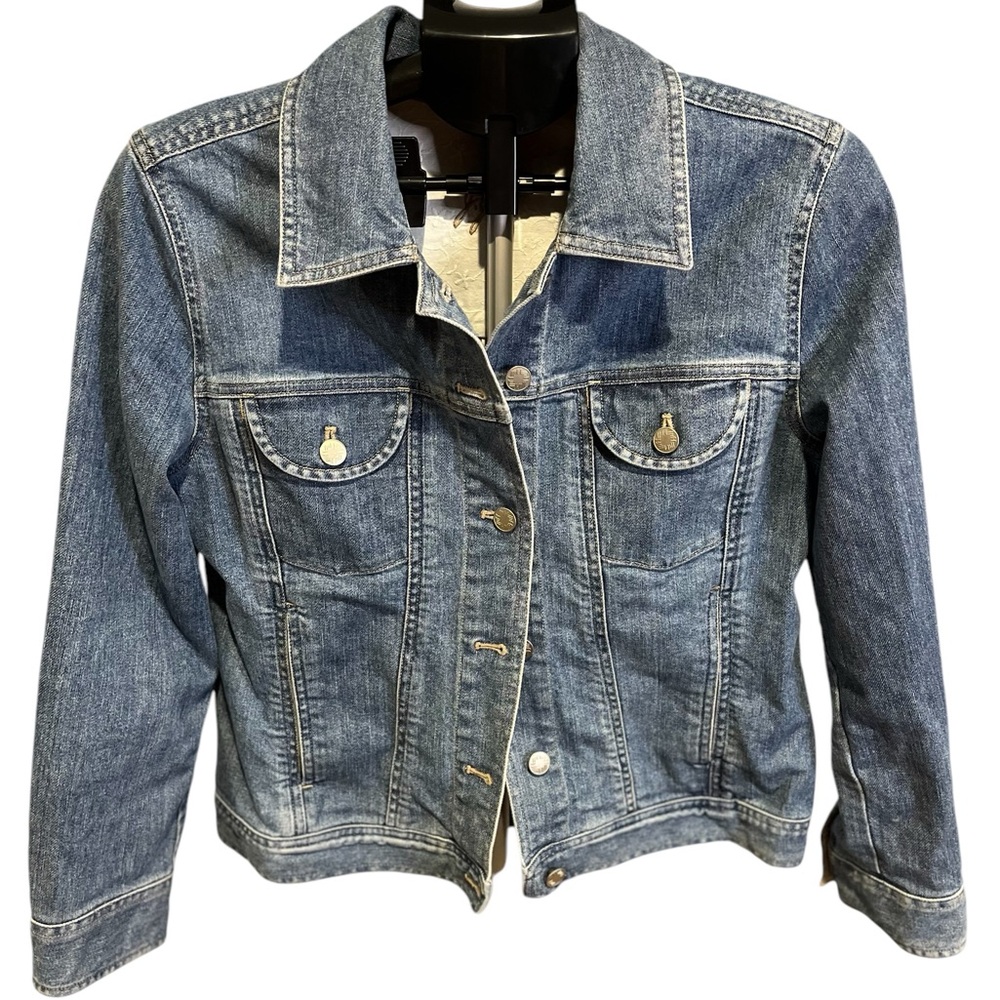 J. Jill Blue Jean Jacket Wash Denim Coat Size Petite Medium Western Boho Chic